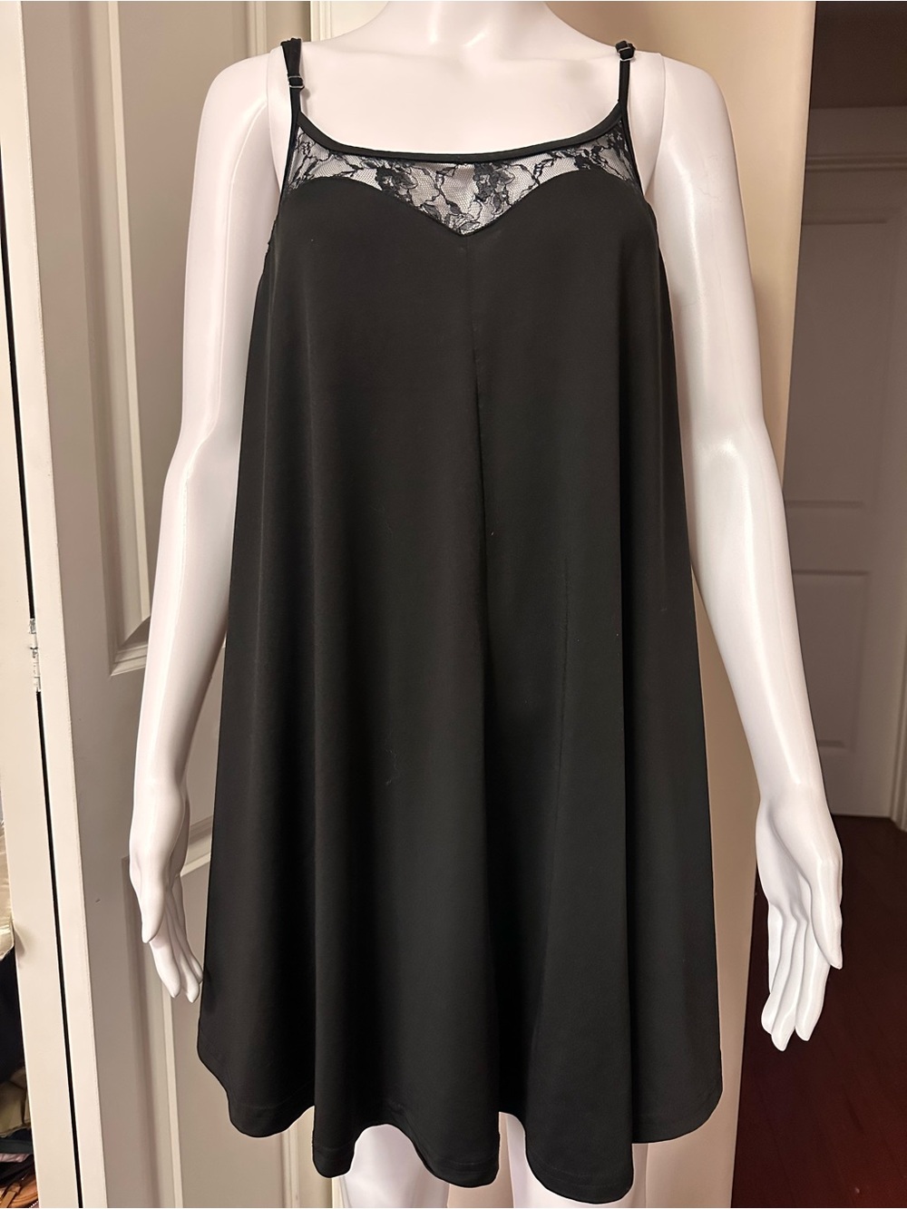 Ekouaer Black Lace Patchwork Sleep Dress Nightgown Size L